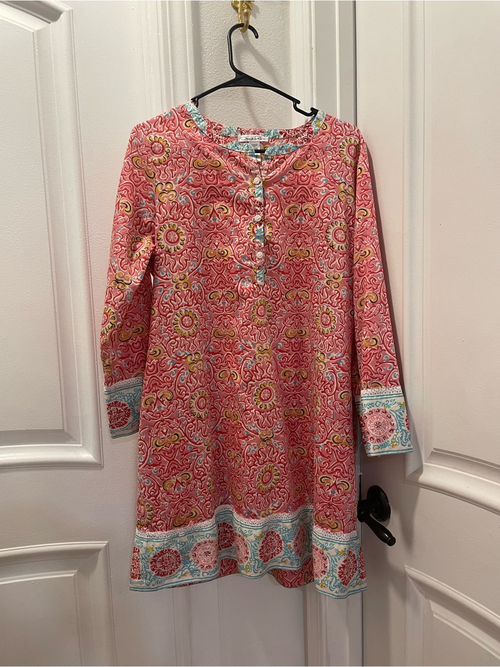 Oscar de la Renta Pink Floral Print Long-Sleeve Tunic